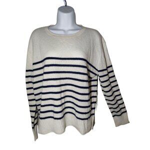 Rachel Zoe Ivory & Blue Long Sleeve 100% 2-Ply Cashmere Sweater M NWOT